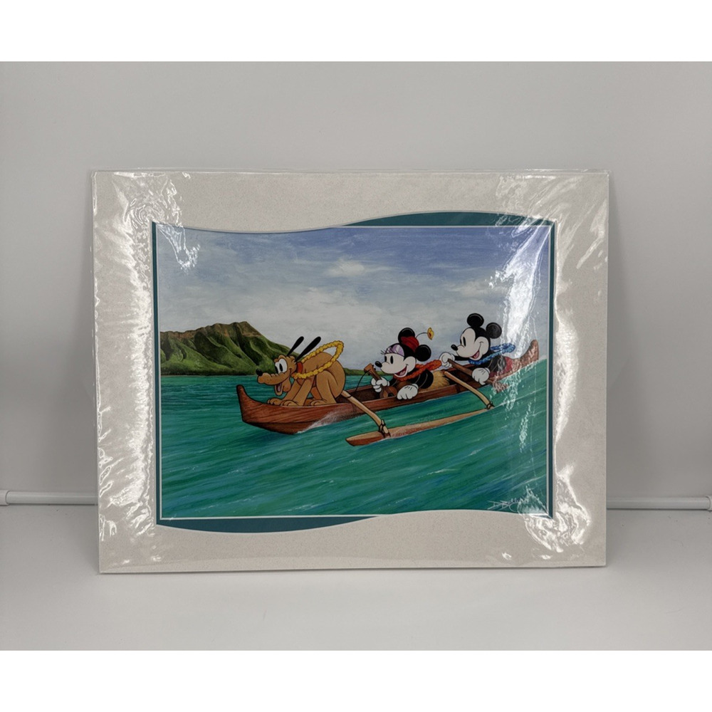 Disney Smile and Wave Print by Doug Bolly Mickey Minnie Pluto Canoe Art 18x14